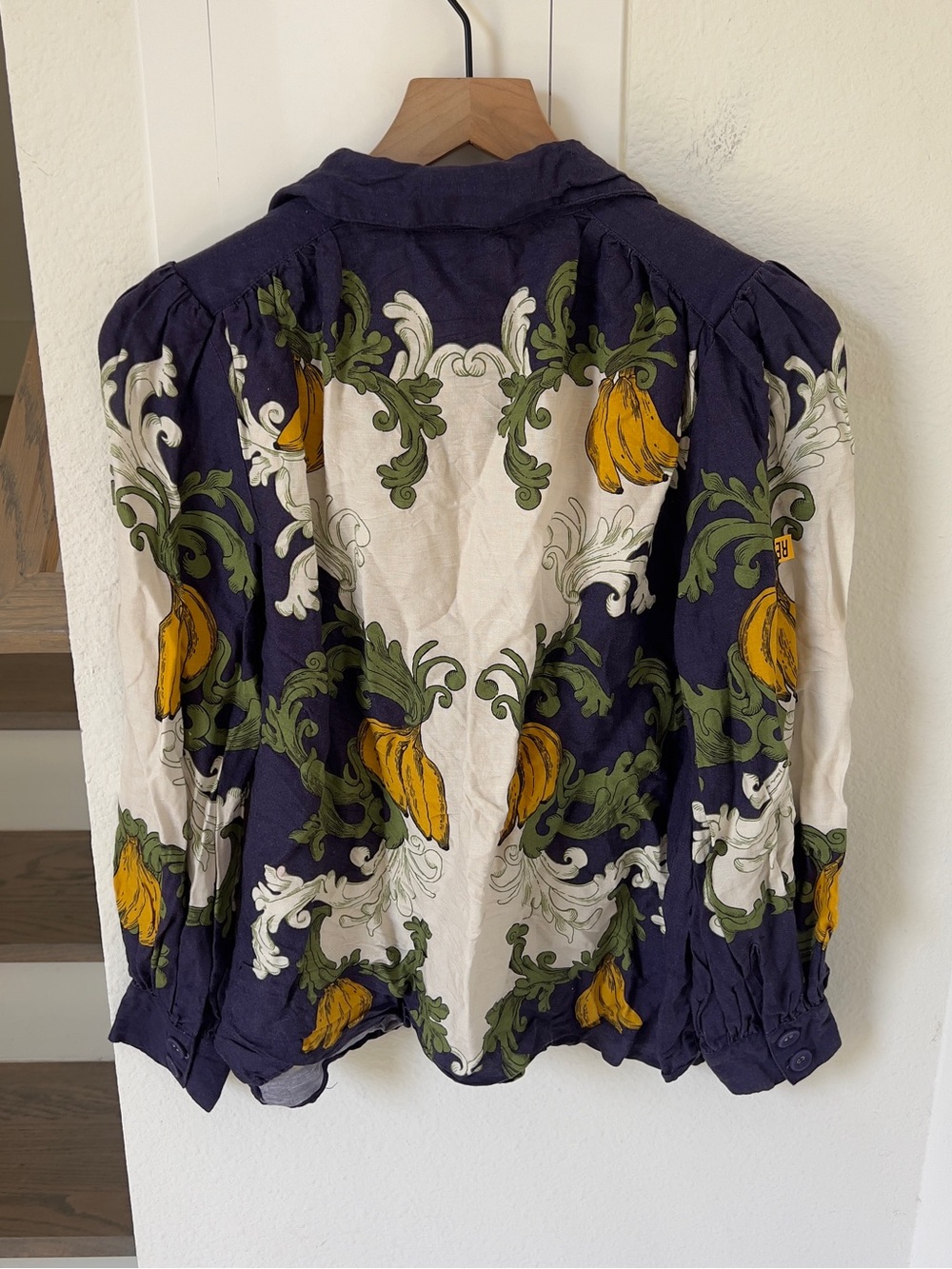 Farm Rio x Anthropologie Puff-Sleeve Printed Buttondown Banana Blouse Top Shirt - Picture 4 of 7